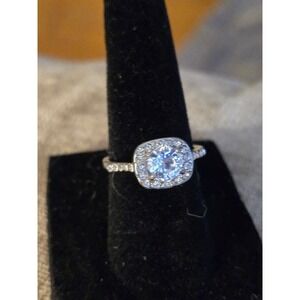 Cubic Zirconia Cushion Cut Halo Ring Engagement Sz 5.25
